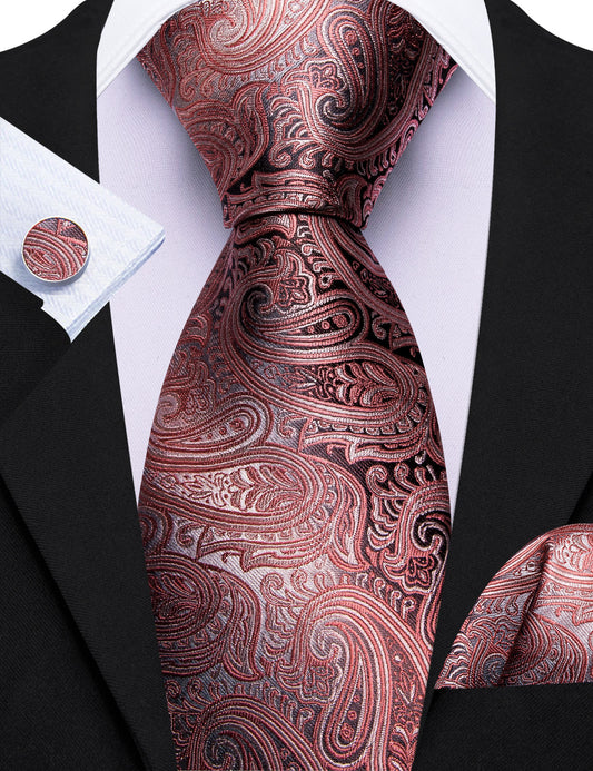 Barry. Wang Rose Gold Tie Mens Paisley Silk Necktie Hanky Cufflinks Set for Wedding