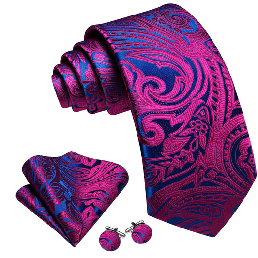 Barry. Wang Purple Blue Floral Tie Pocket Square Cufflinks Set Silk Mens Ties