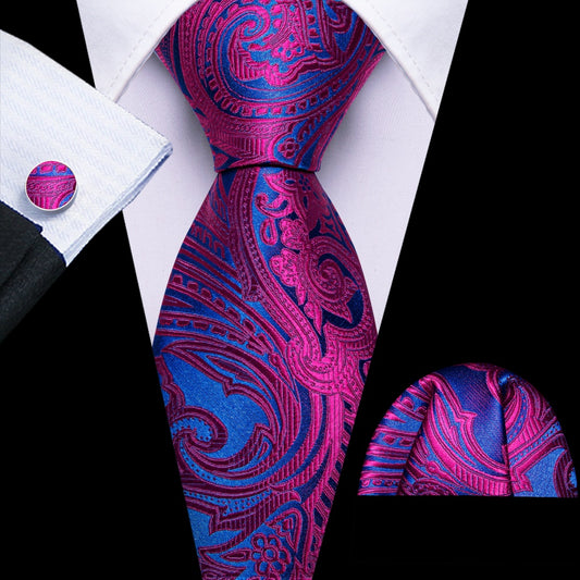 Barry. Wang Purple Blue Floral Tie Pocket Square Cufflinks Set Silk Mens Ties