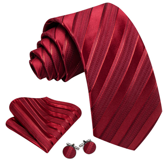 Barry. Wang Solid Red Ties Striped Ties for Men Business Wedding Necktie Set