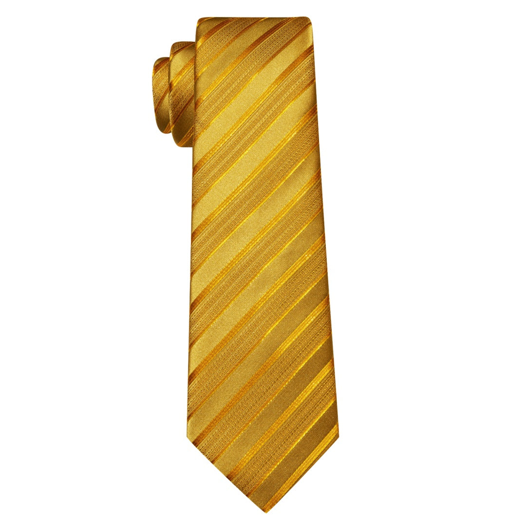 Barry. Wang Golden Striped Mens Ties Silk Necktie Pocket Square Cuffli