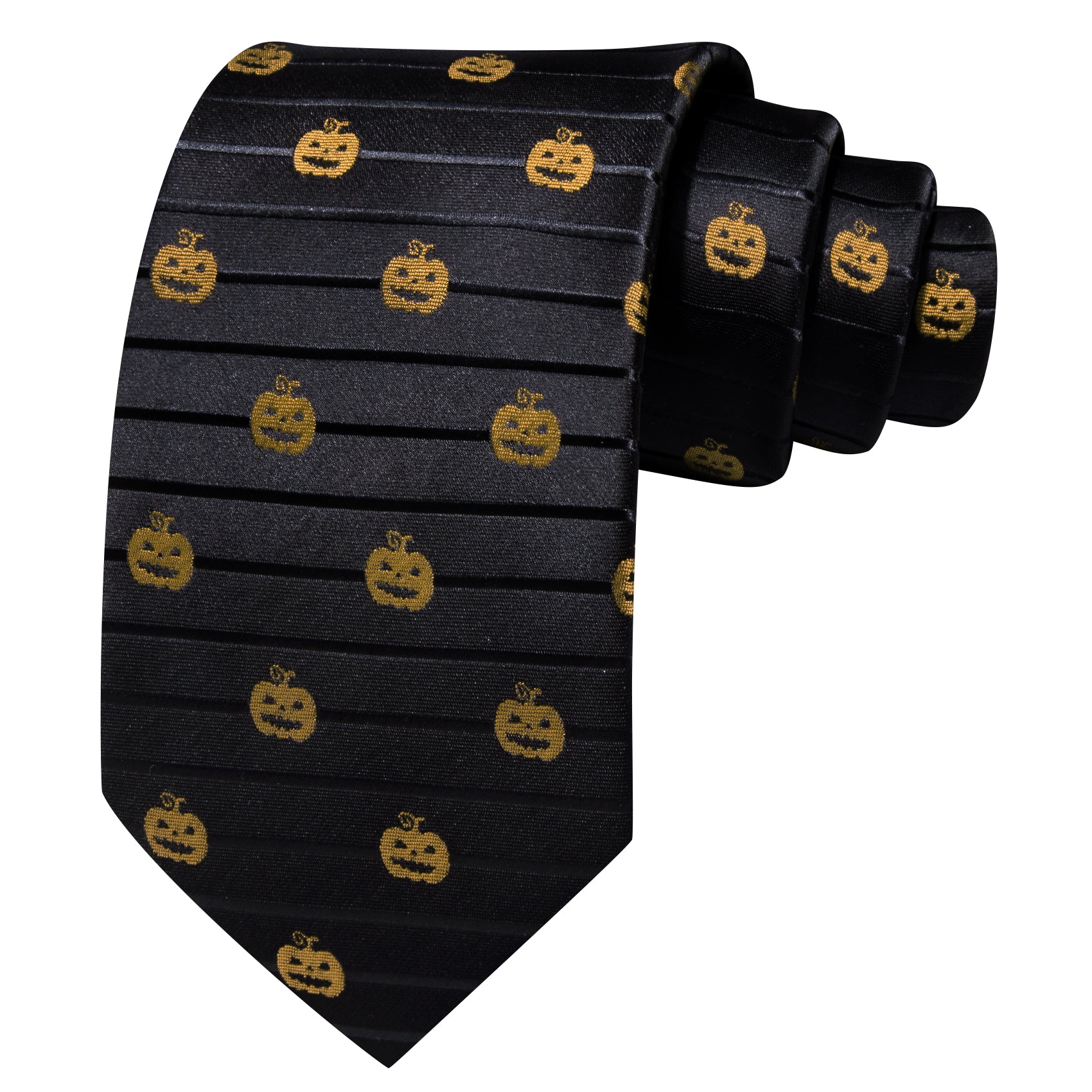 Barry. Wang Black Necktie Halloween Pumpkin Silk Tie Pocket Square Cufflinks Set for Men