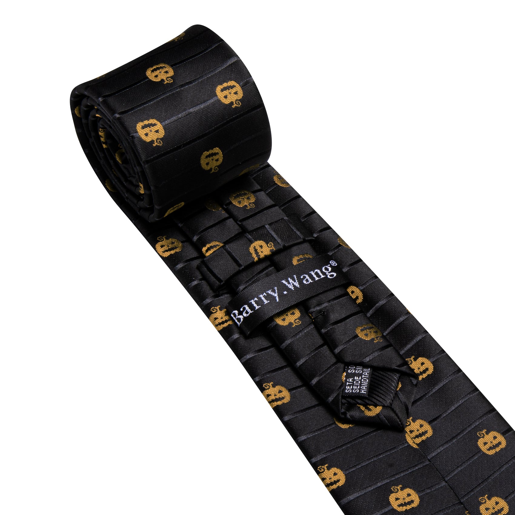 Barry. Wang Black Necktie Halloween Pumpkin Silk Tie Pocket Square Cufflinks Set for Men