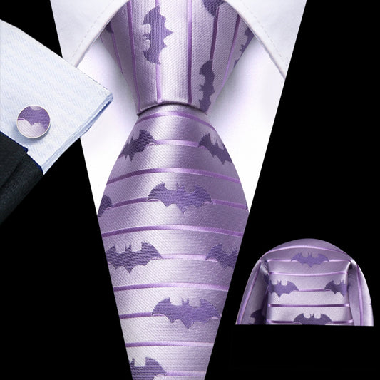 Barry. Wang Lilac Bat Necktie Mens Woven Tie Pocket Square Cufflinks Set for Party
