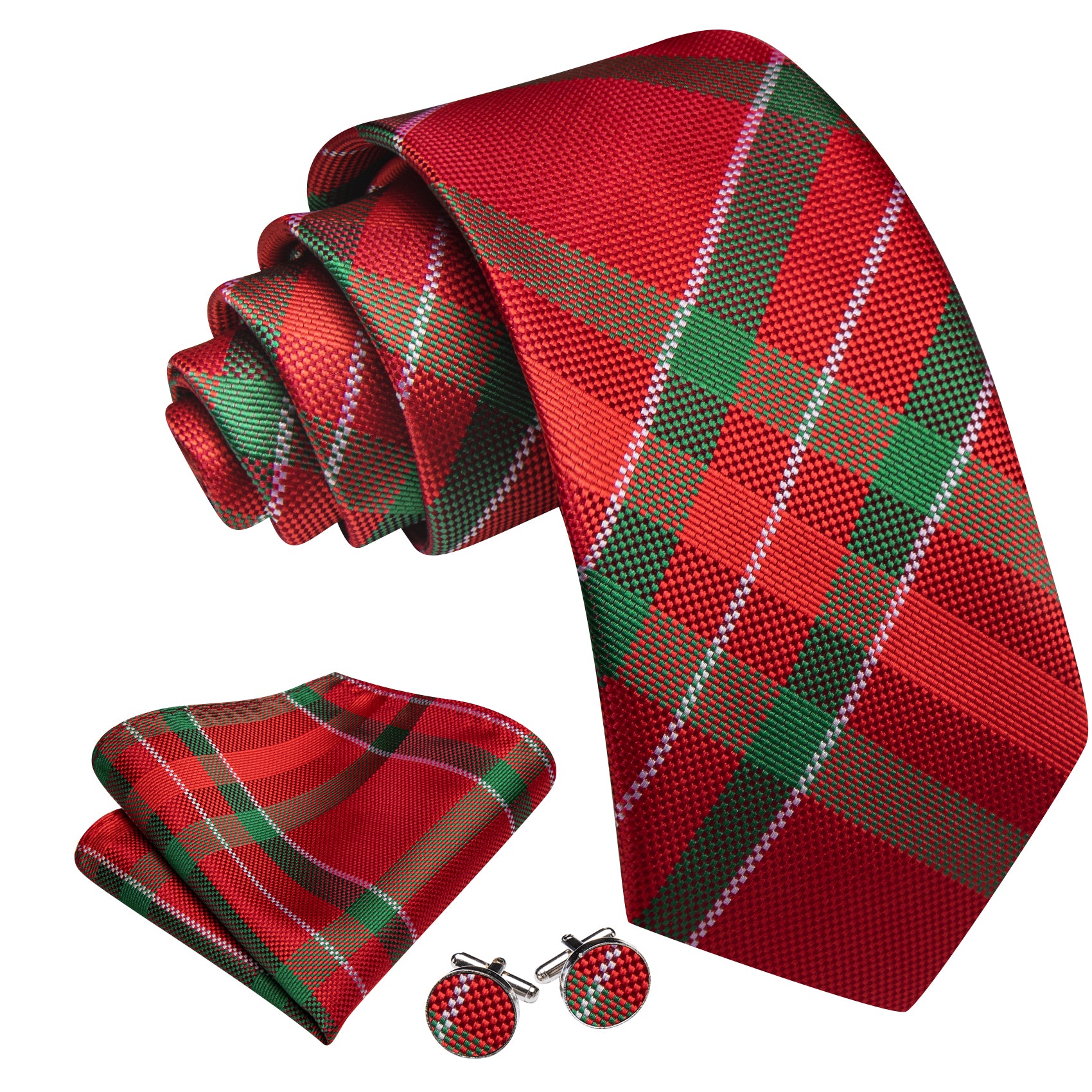 Barry. Wang Christmas Red Green Plaid Mens Tie Hanky Cufflinks Set