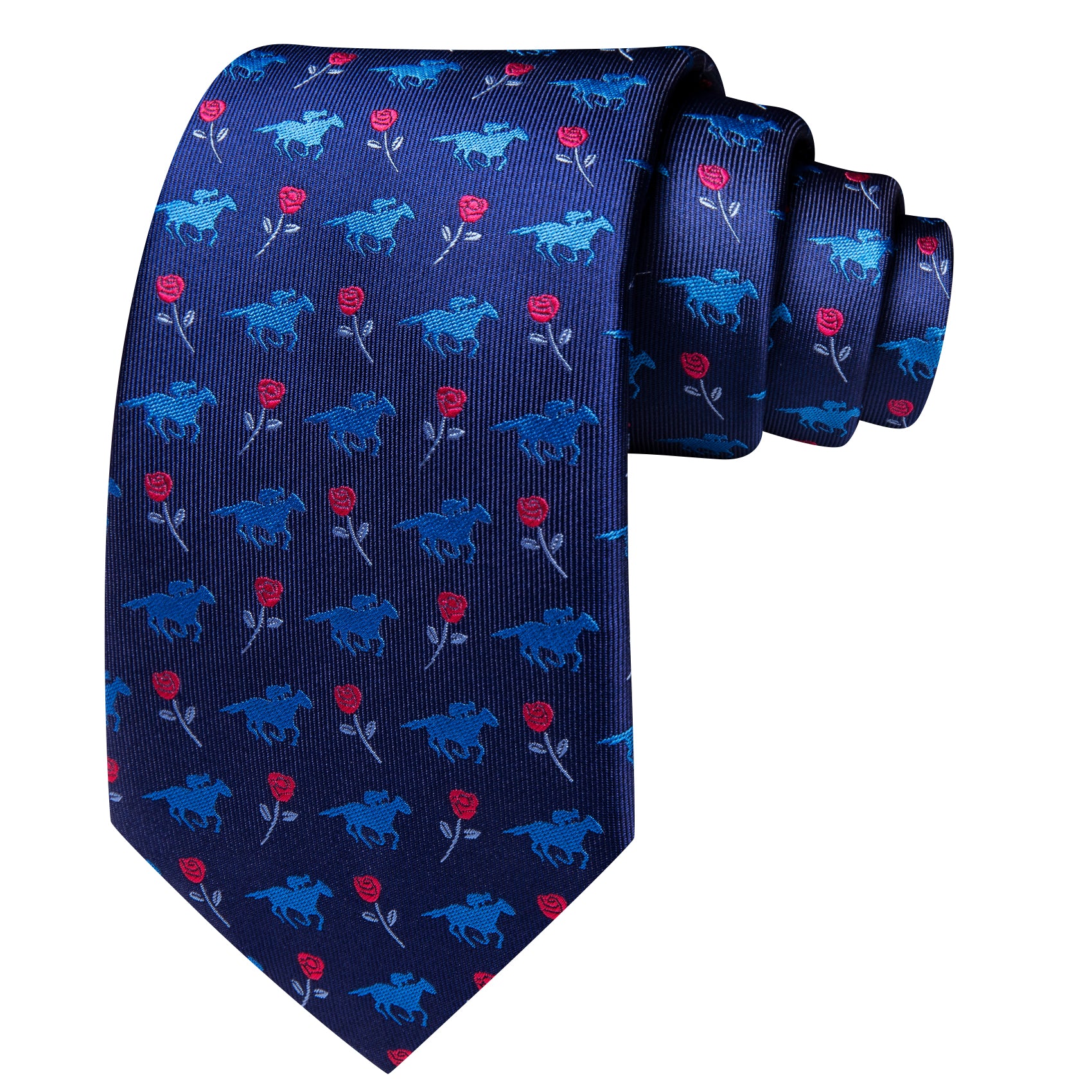 Barry. Wang Necktie Navy Blue Floral Silk Tie Pocket Square Cufflinks Set for Men