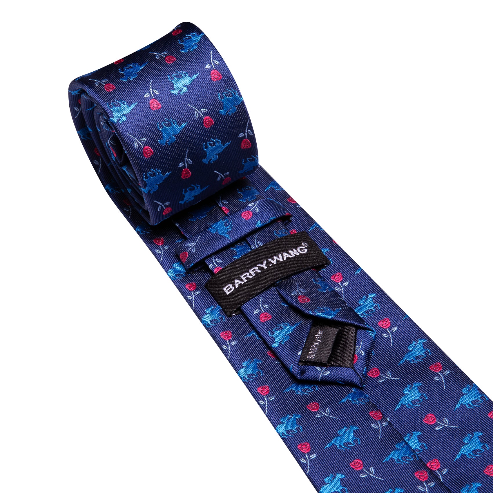 Barry. Wang Necktie Navy Blue Floral Silk Tie Pocket Square Cufflinks Set for Men