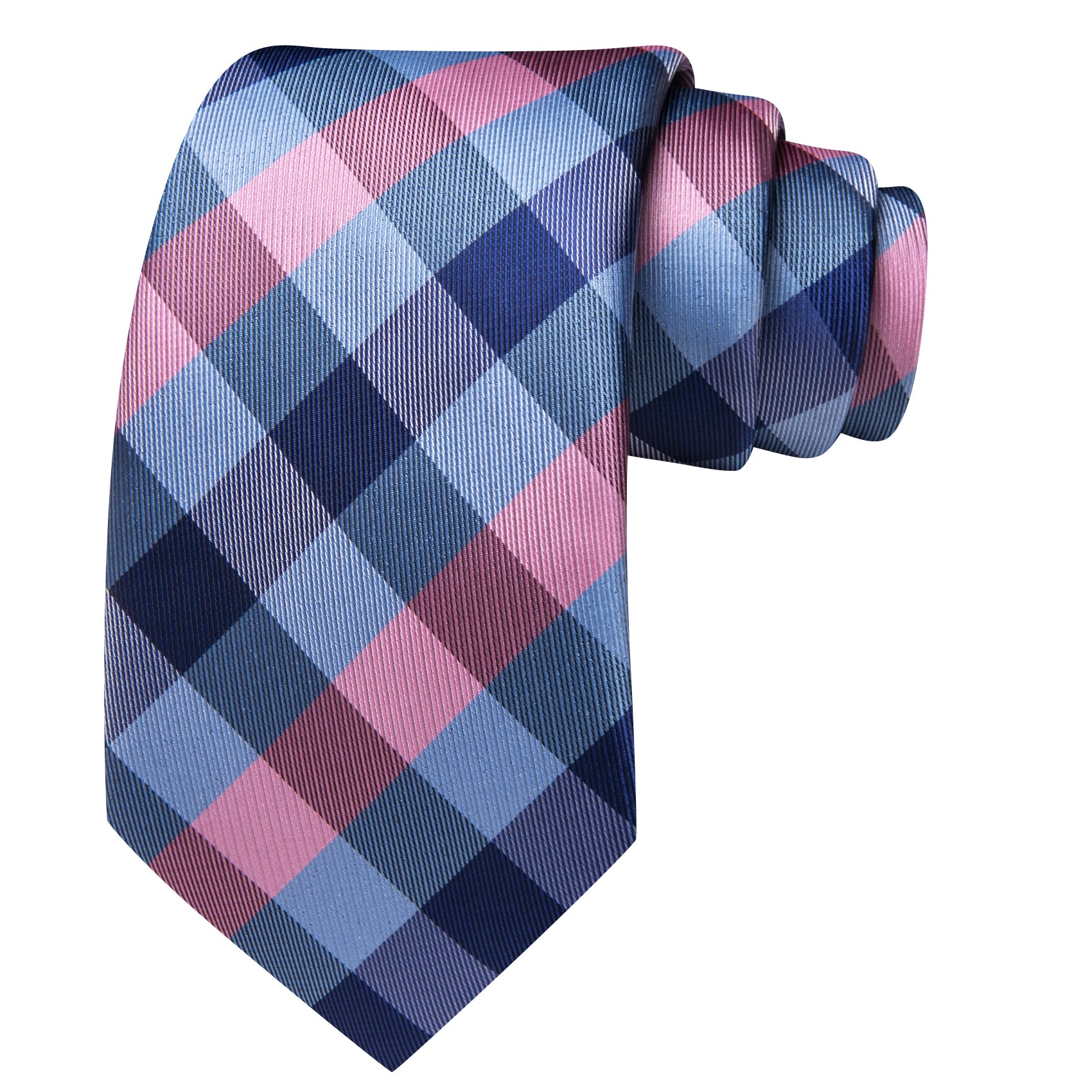 Barry. Wang Men's Necktie Blue Pink Plaid Tie Handkerchief Cufflinks Set