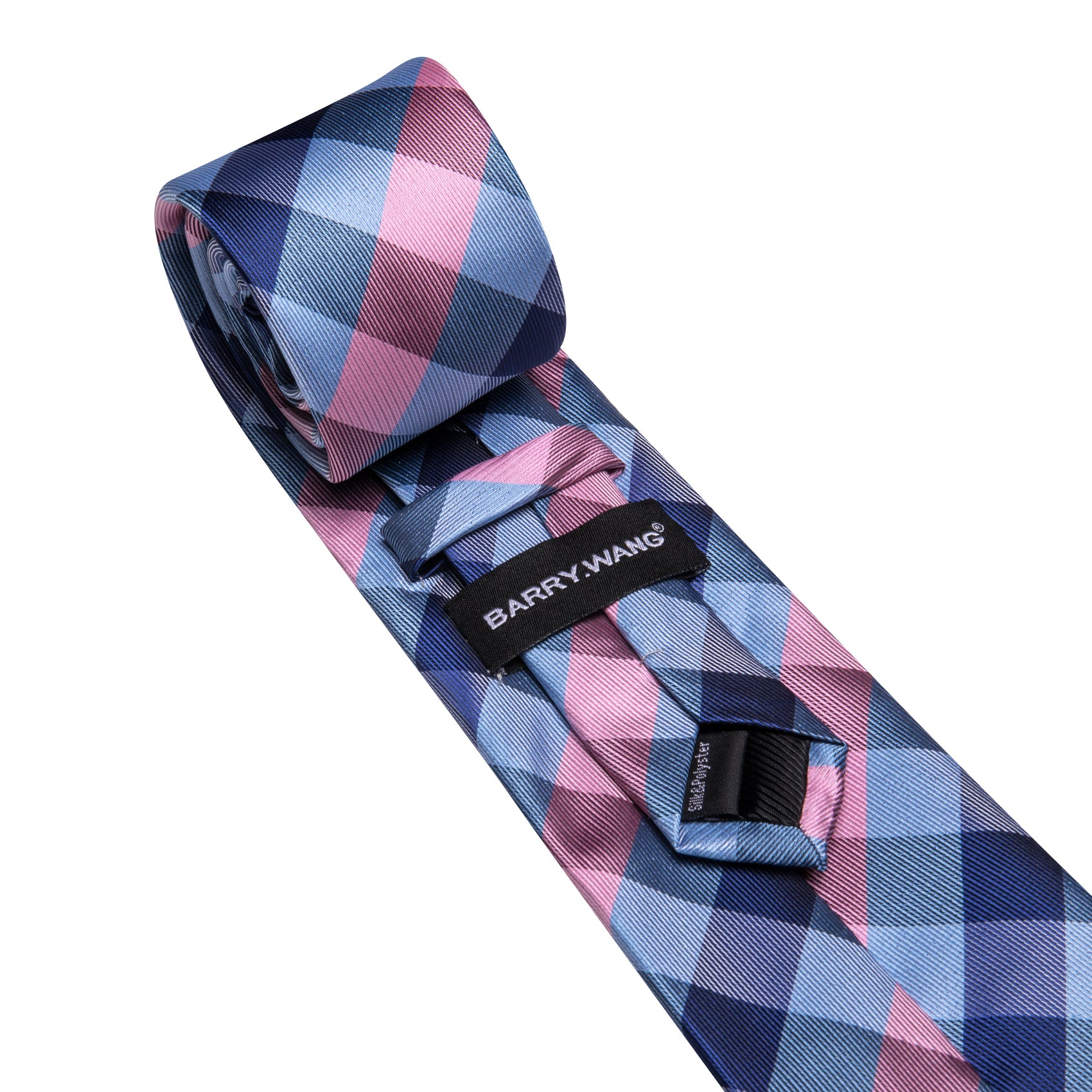 Barry. Wang Men's Necktie Blue Pink Plaid Tie Handkerchief Cufflinks Set