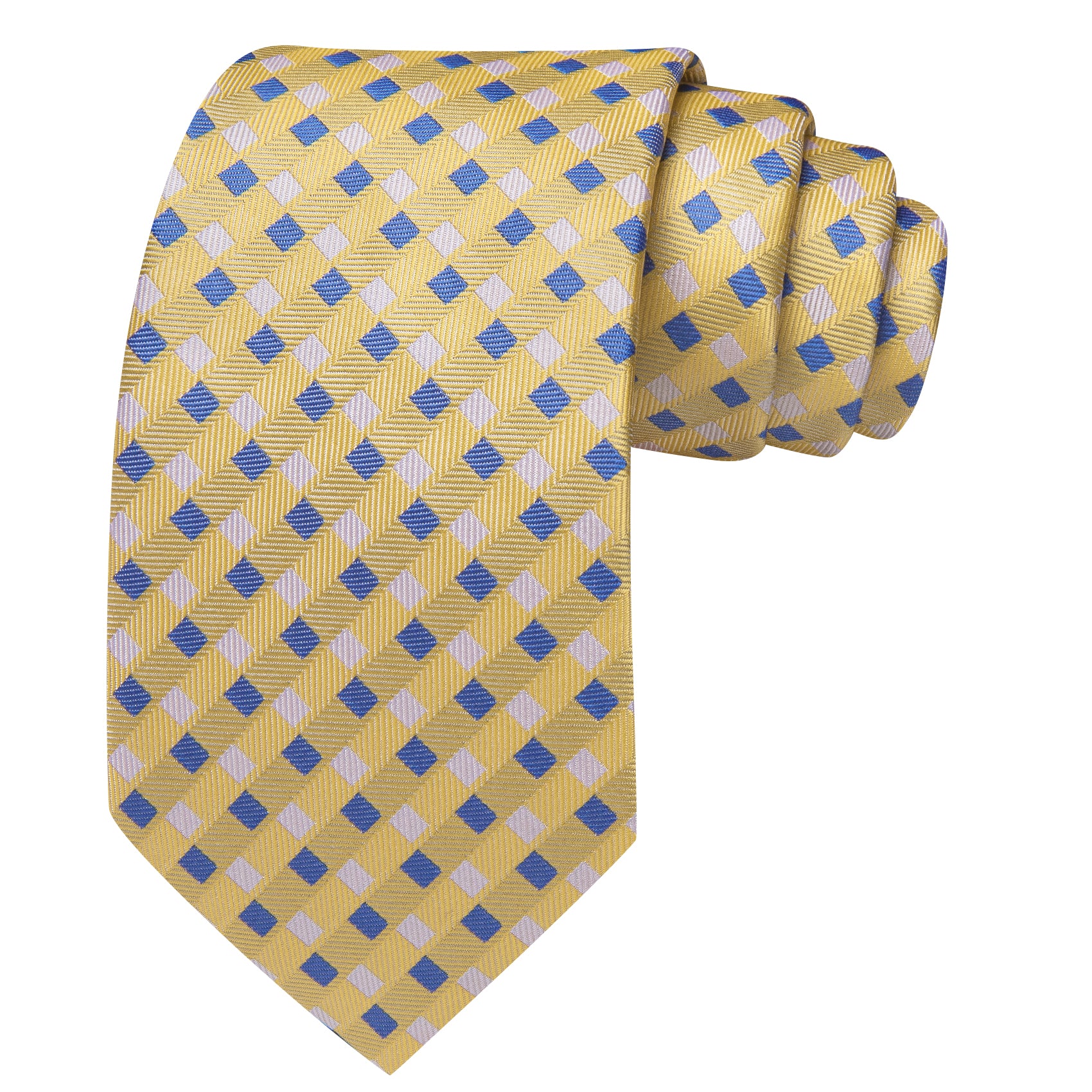 Barry. Wang Yellow Necktie  Blue Plaid Tie Handkerchief Cufflinks Set for Men