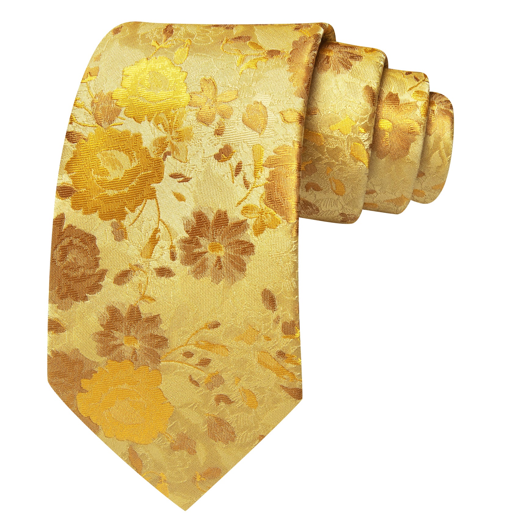 Barry. Wang Men's Necktie Yellow Floral  Silk Tie Hanky Cufflinks Set