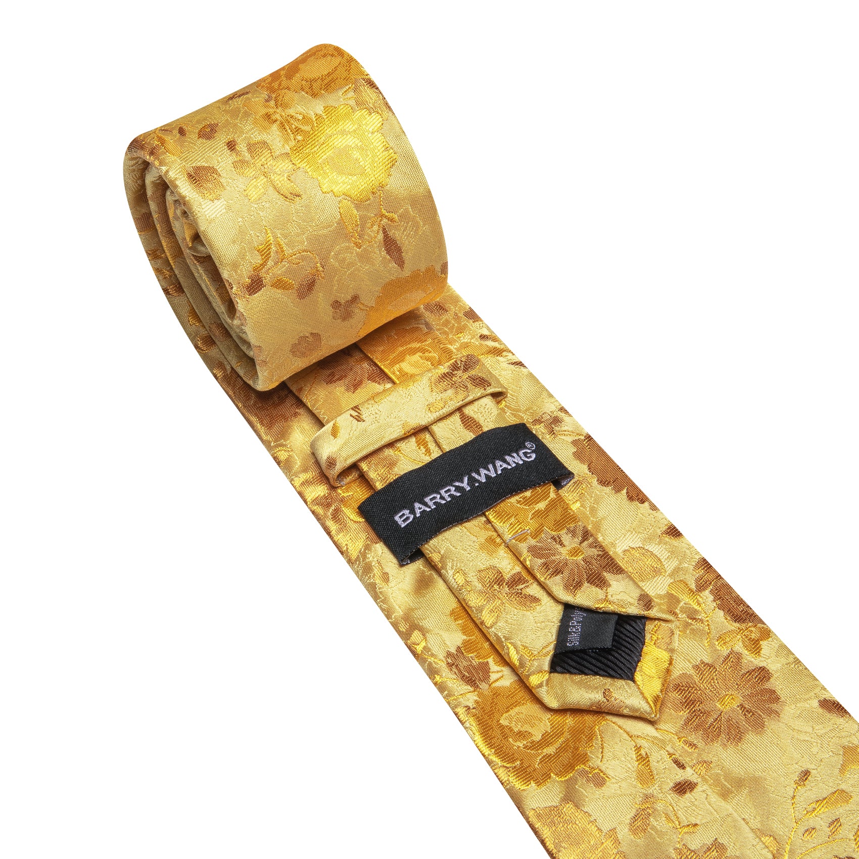 Barry. Wang Men's Necktie Yellow Floral  Silk Tie Hanky Cufflinks Set