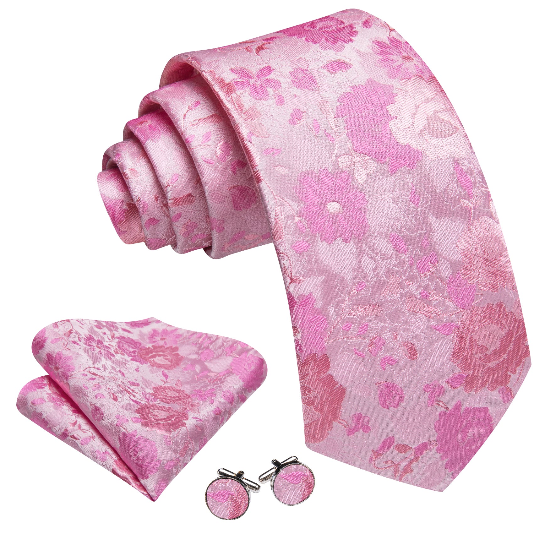 Barry. Wang Pink Floral  Silk Men's Tie Handkerchief Cufflinks Set