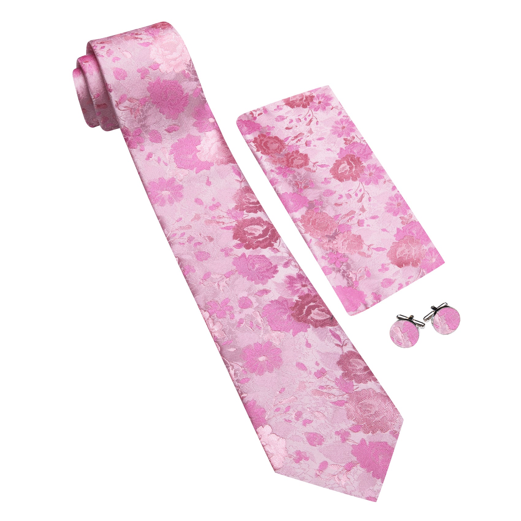 Barry. Wang Pink Floral  Silk Men's Tie Handkerchief Cufflinks Set