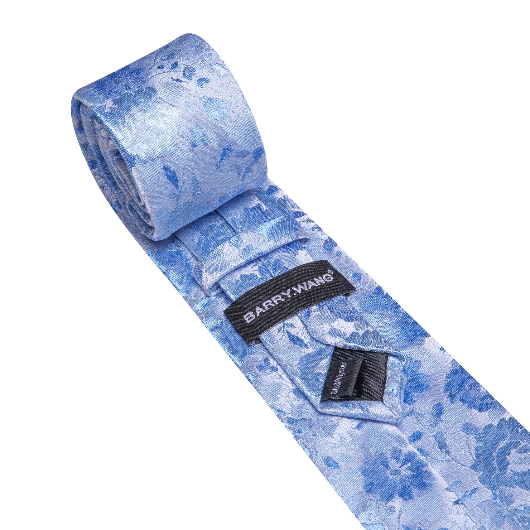 Barry. Wang Carolina Blue Floral  Silk Men's Tie Handkerchief Cufflinks Set