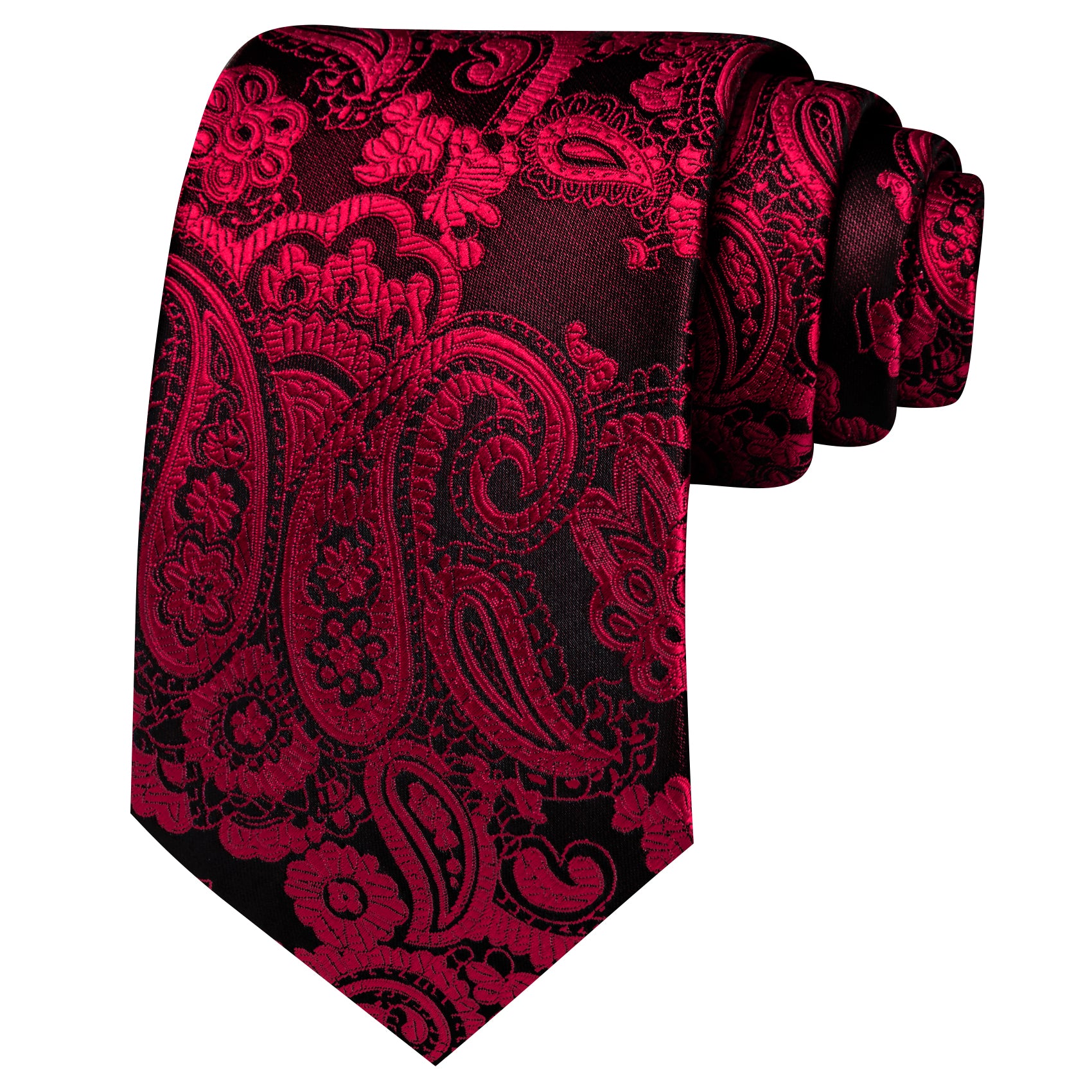 Barry. Wang Red Necktie Paisley Silk Tie Pocket Square Cufflinks Set for Men