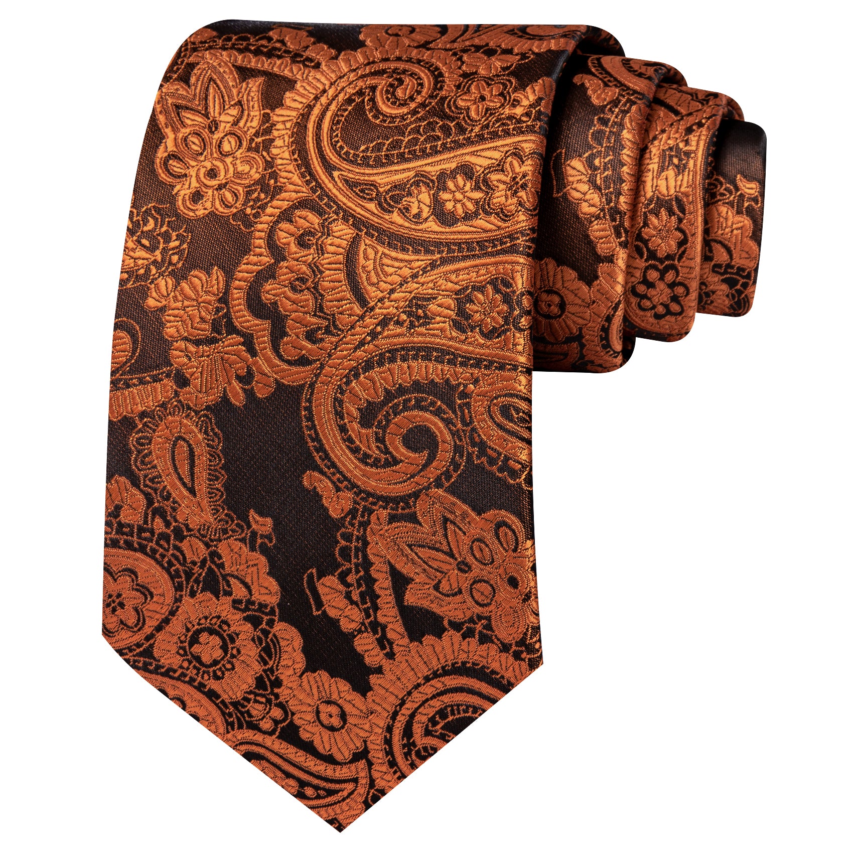 Barry. Wang Burnt Orange Black Paisley Tie Pocket Square Cufflinks Set Silk Mens Ties