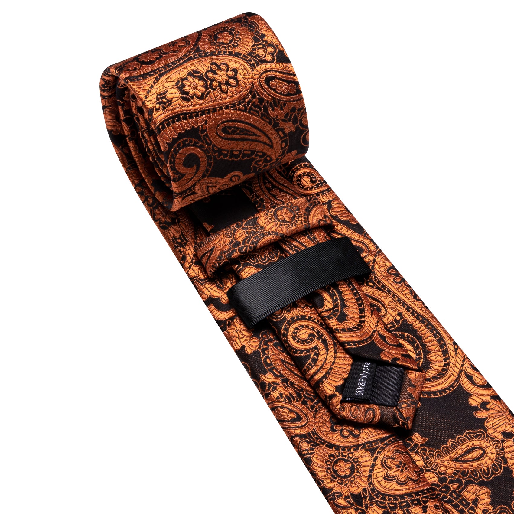 Barry. Wang Burnt Orange Black Paisley Tie Pocket Square Cufflinks Set Silk Mens Ties