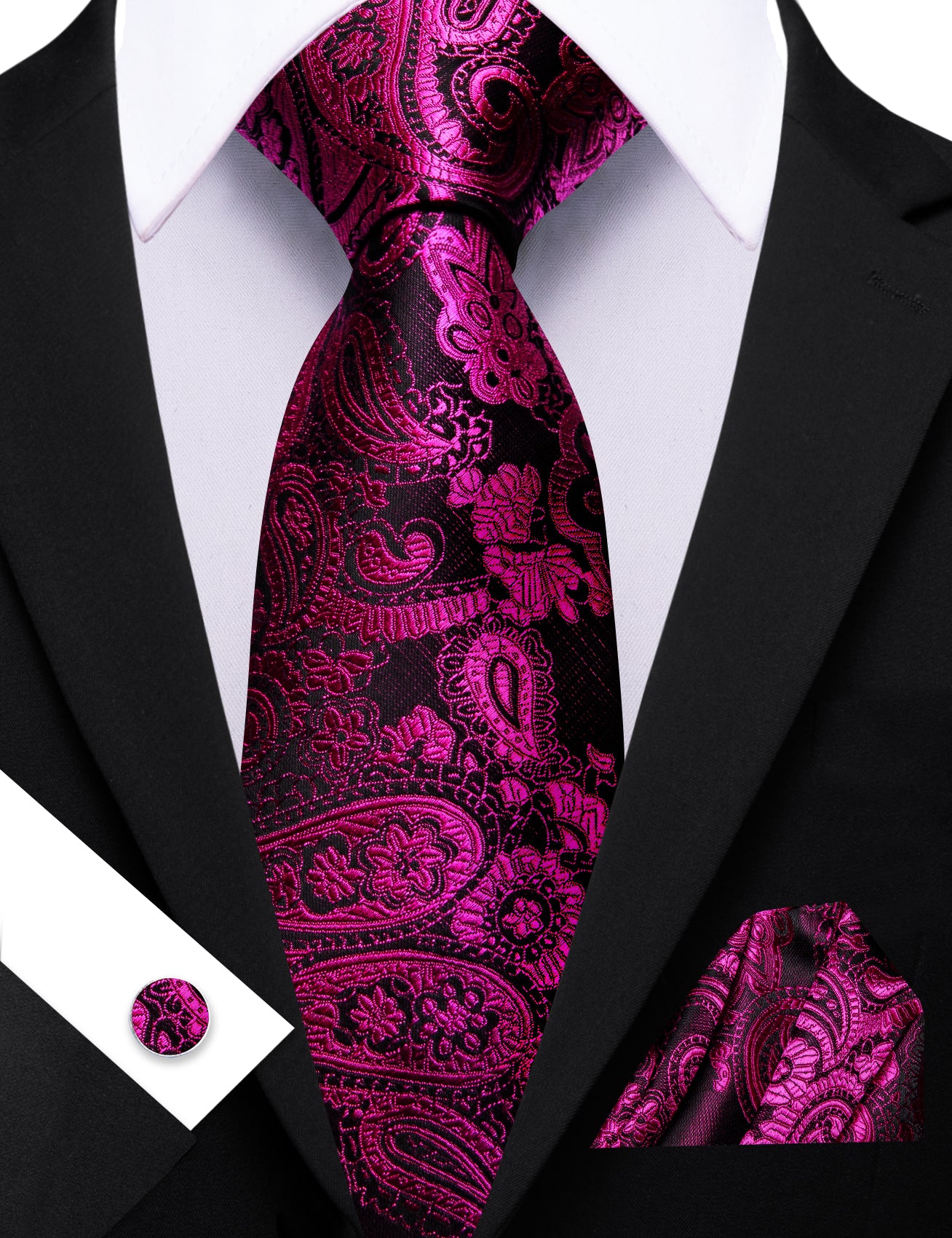 Men's Paisley Skinny Tie & Pocket Square Set – 2.75" Slim Width, Microfiber, Wedding