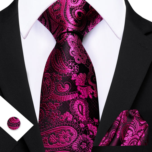 Barry. Wang Hot Pink Paisley Tie Pocket Square Cufflinks Set Silk Mens Ties