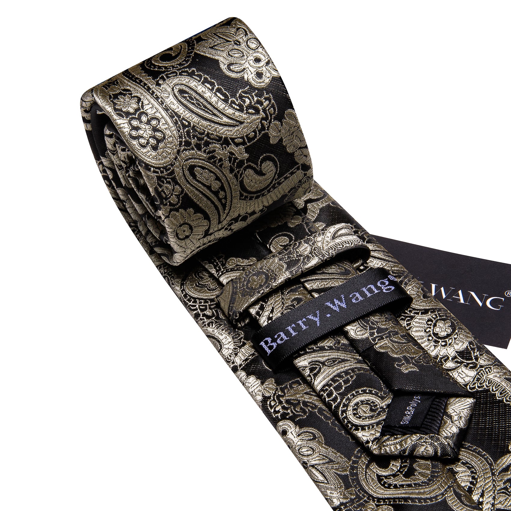 Barry. Wang Taupe Brown Paisley Tie Pocket Square Cufflinks Set Silk Mens Ties