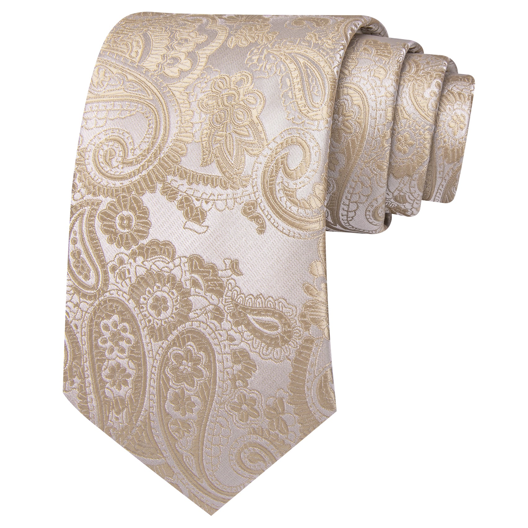 Barry. Wang Beige Necktie Paisley Silk Tie Pocket Square Cufflinks Set for Men
