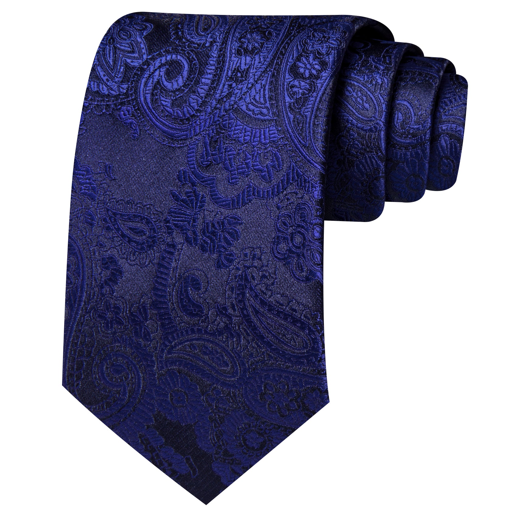 Barry. Wang Navy Blue Necktie Paisley Silk Tie Pocket Square Cufflinks Set for Men