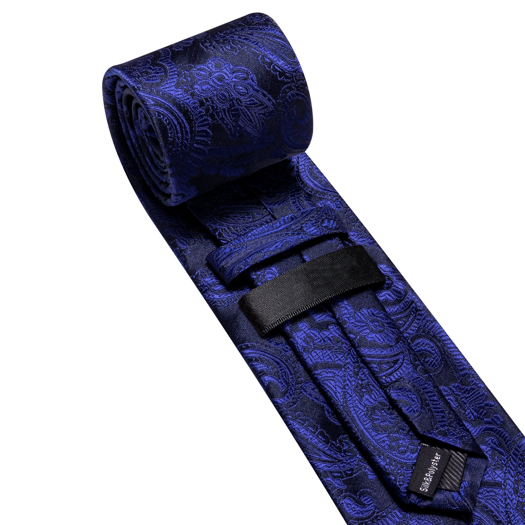 Barry. Wang Navy Blue Necktie Paisley Silk Tie Pocket Square Cufflinks Set for Men