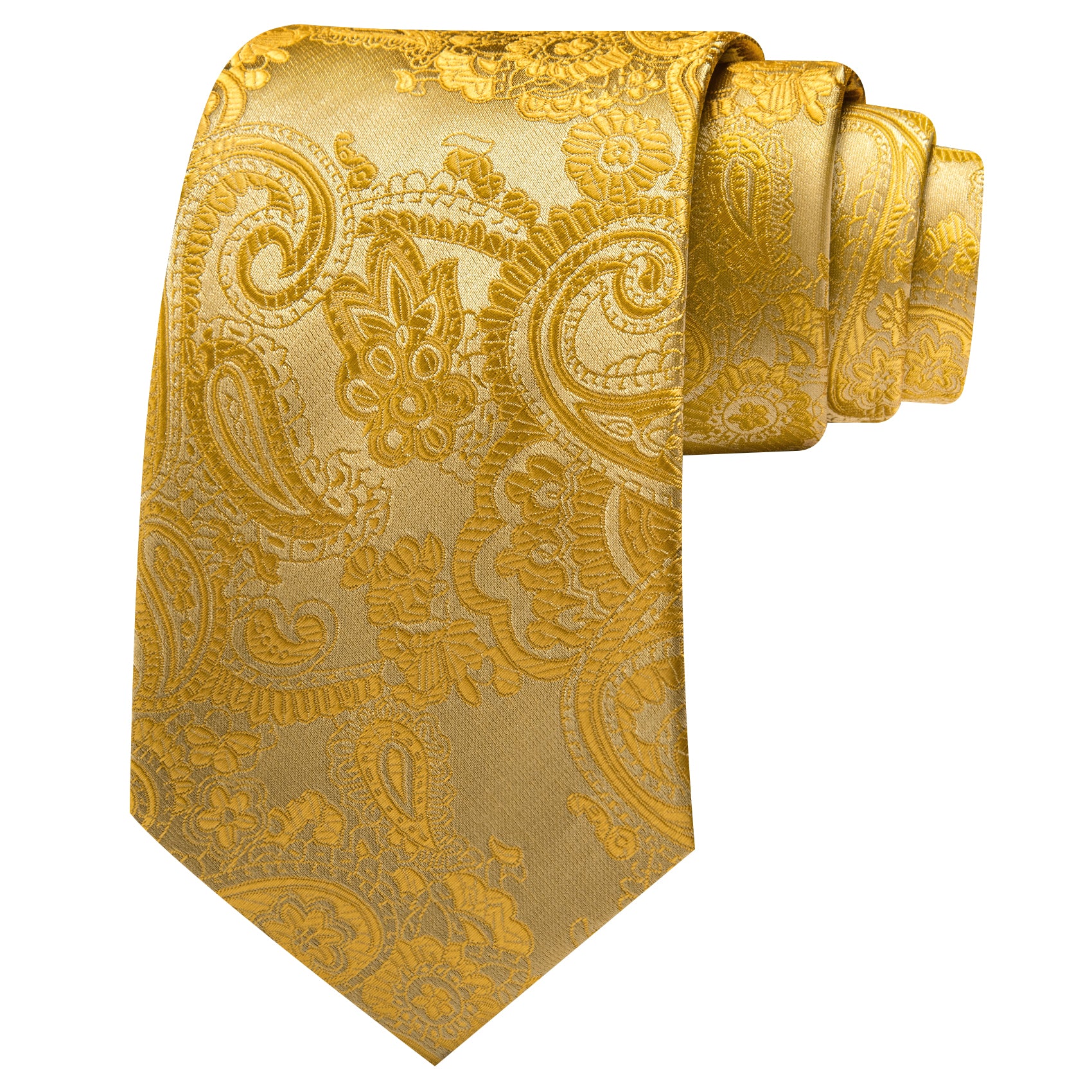 Barry. Wang Yellow Necktie Paisley Silk Tie Pocket Square Cufflinks Set for Men