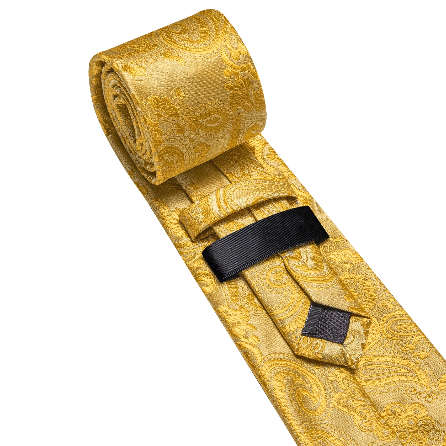 Barry. Wang Yellow Necktie Paisley Silk Tie Pocket Square Cufflinks Set for Men