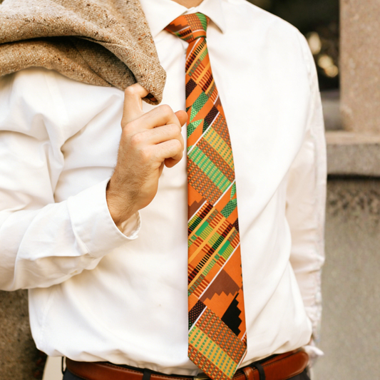 Barry. Wang Orange Green Novelty Silk Men Tie Pocket Square Cufflinks Set