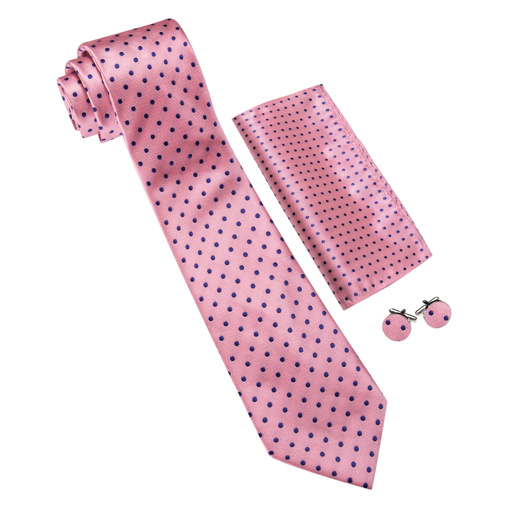 Barry. Wang Pink  Blue Polka Dot Tie Handkerchief Cufflinks Set for Men