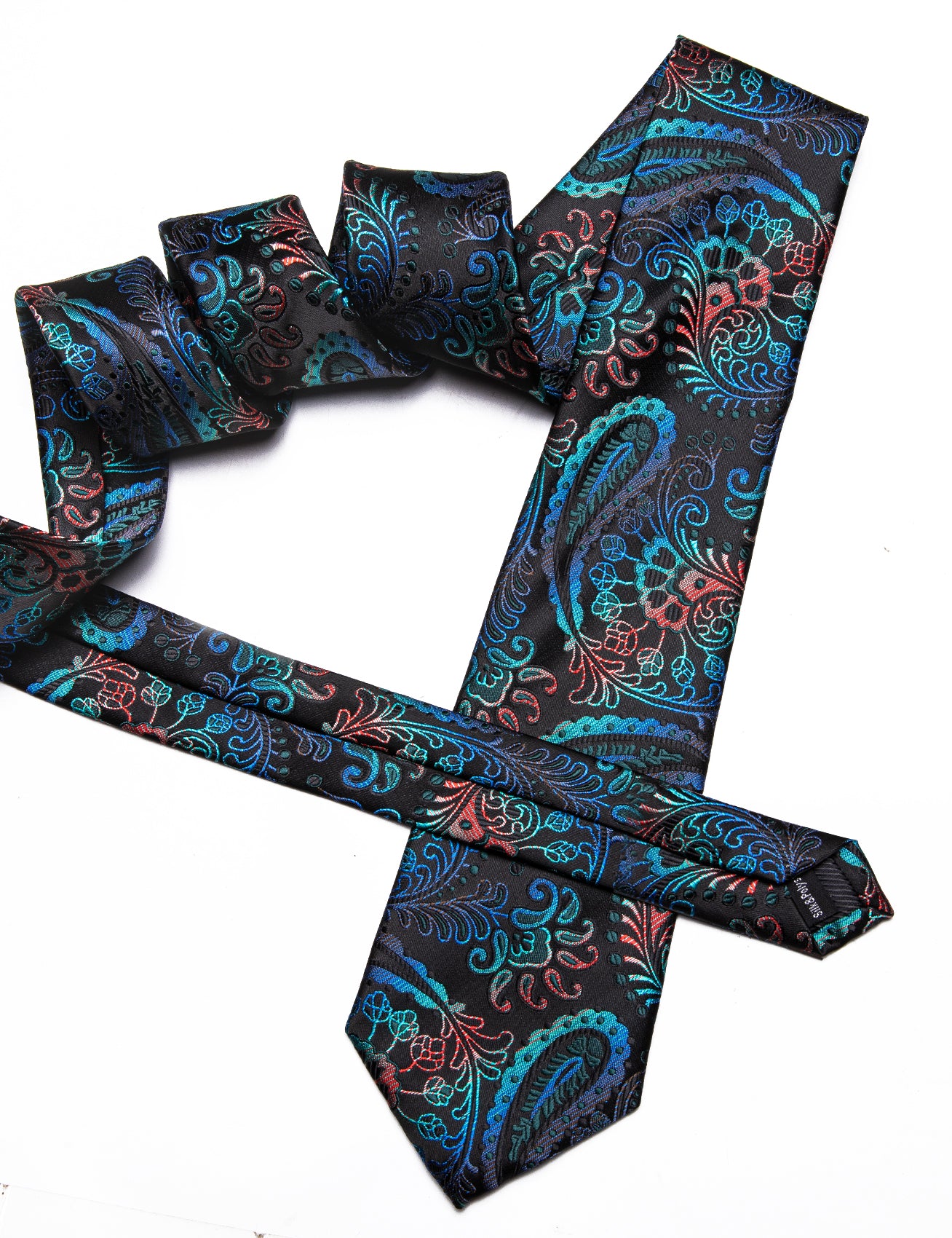 Barry. Wang Blue Red Paisley Tie Handkerchief Cufflinks Set for Men