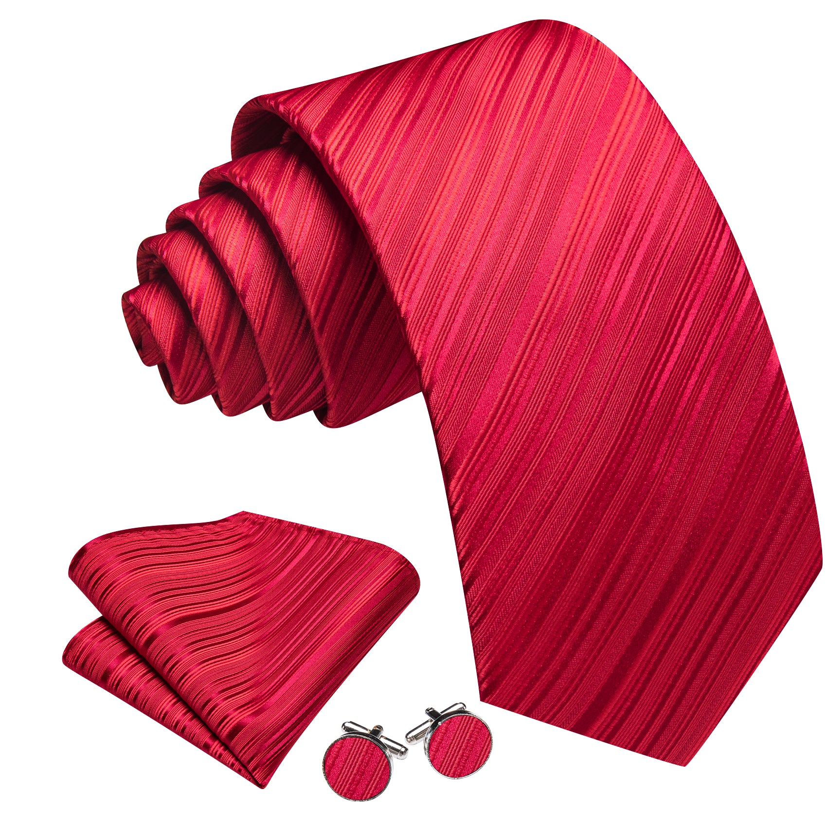 Barry. Wang Red Striped Tie Handkerchief Cufflinks Set for Men