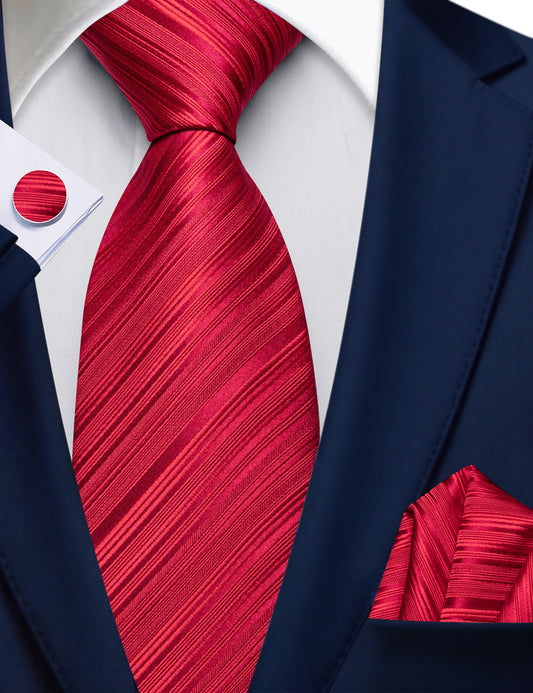 Barry. Wang Red Striped Tie Handkerchief Cufflinks Set for Men