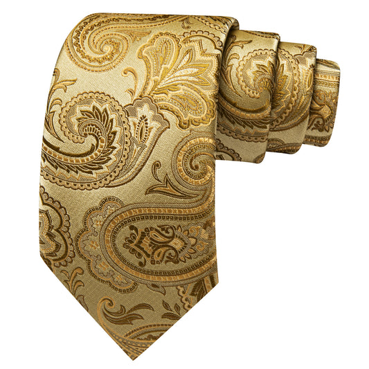 Barry. Wang Mens Paisley Tie Silk Gold Necktie Hanky Cufflinks Set