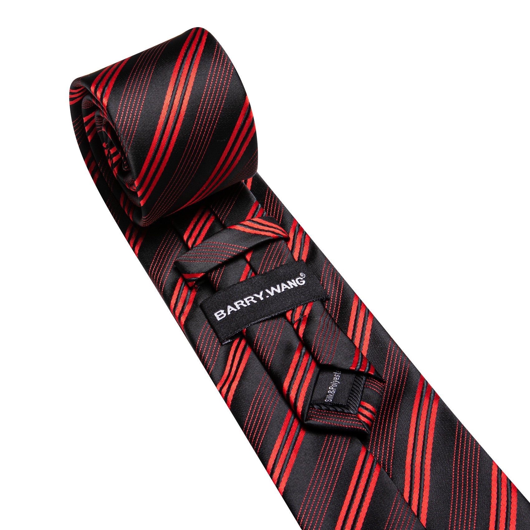 Barry. Wang Red Black Striped Tie Silk Necktie Pocket Square Cufflinks Set