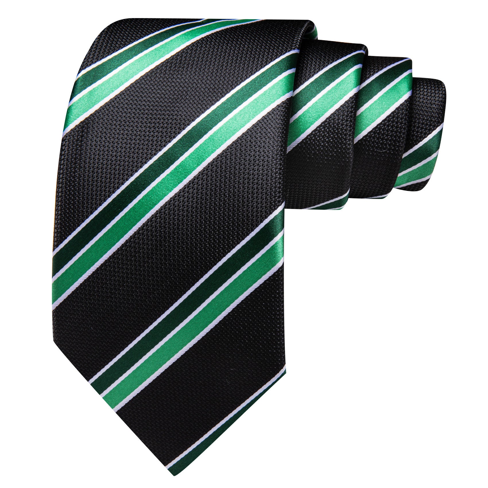 Barry. Wang Black Necktie Green Striped Tie Silk Necktie Pocket Square Cufflinks Set