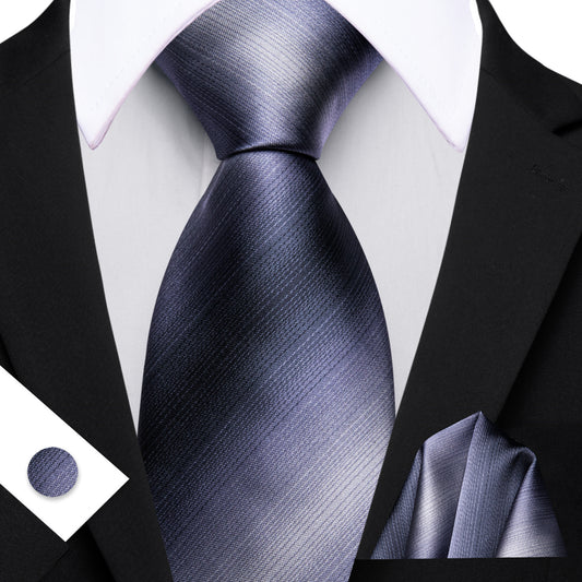 Barry. Wang Striped Tie Grey Mens Business Work Tie Pocket Square Cufflinks Set