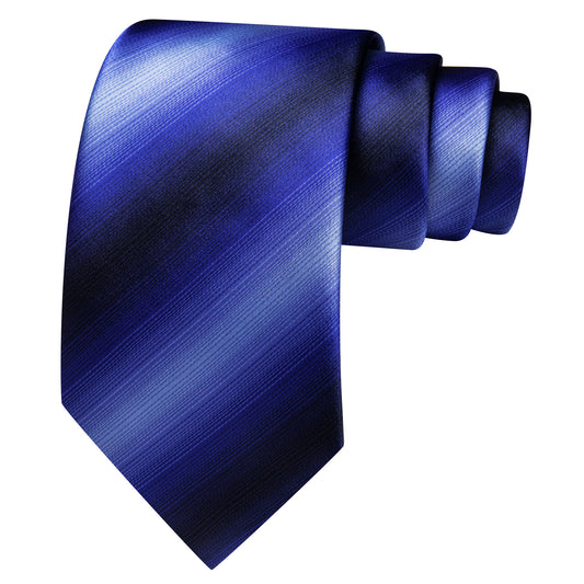 Barry.Wang Stripe Ties Royal Blue Silk Classic Necktie Pocket Square Cufflinks Set