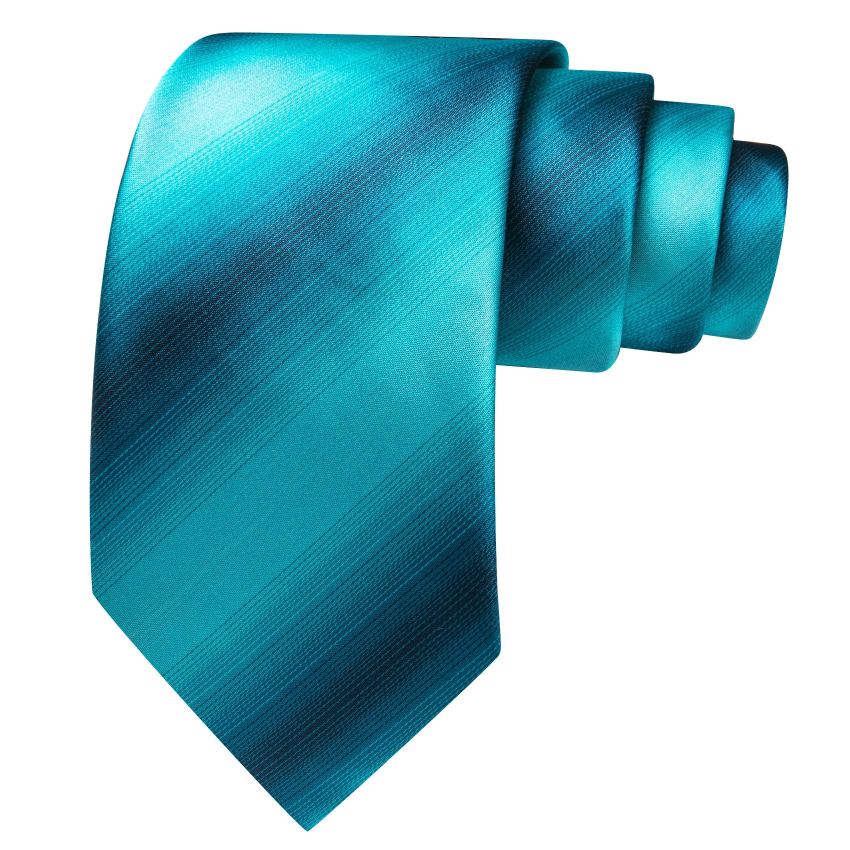 Barry.Wang Stripe Ties Teal Silk Classic Necktie Pocket Square Cufflinks Set
