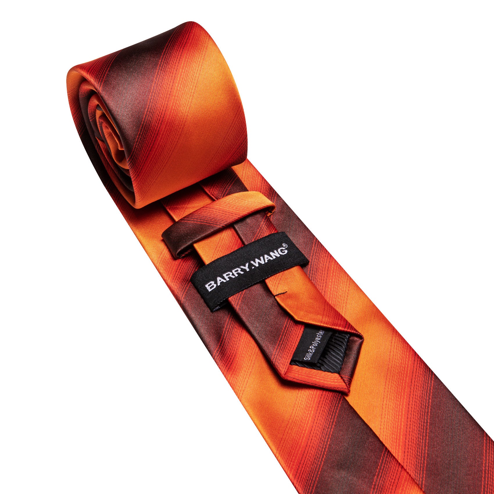 Barry. Wang Burnt Orange Tie Striped Silk Necktie Pocket Square Cufflinks Set