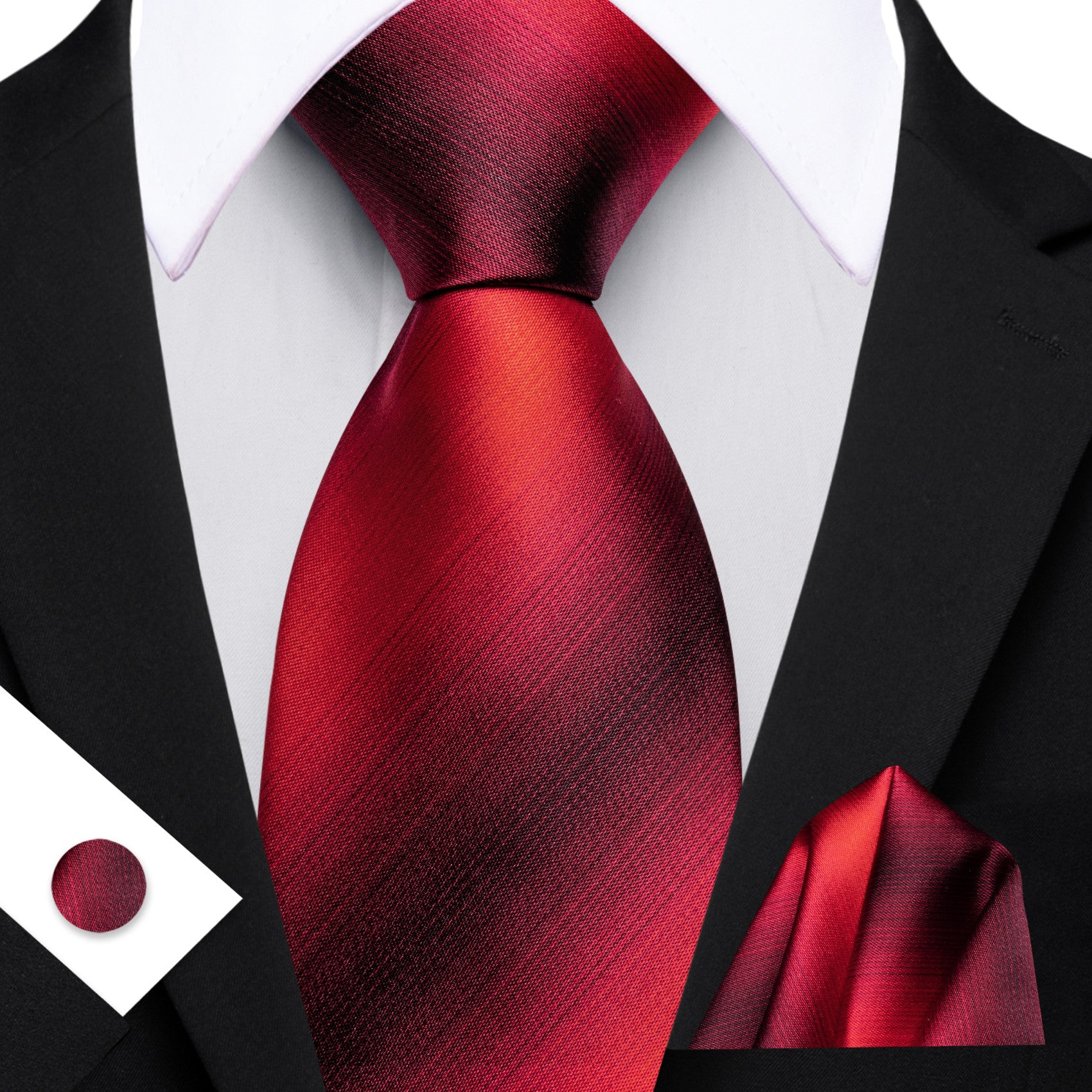 Barry. Wang Burgundy Tie Striped Silk Necktie Pocket Square Cufflinks Set