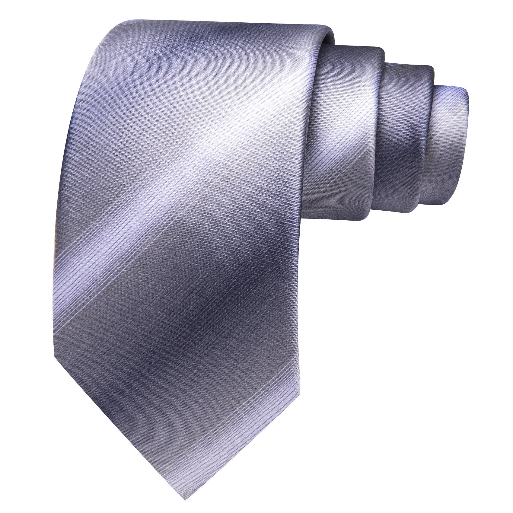 Barry. Wang Grey Silver Striped Silk Tie Hanky Cufflinks Set