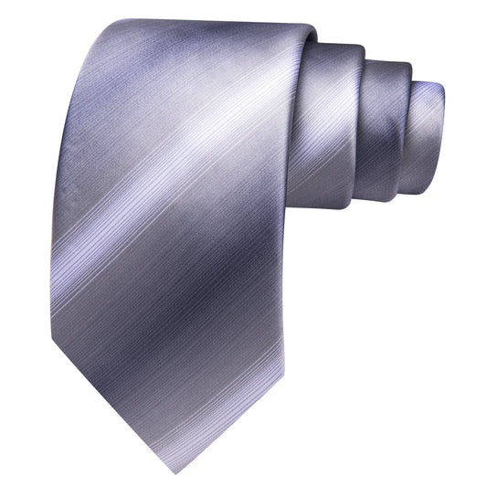 Barry. Wang Grey Silver Striped Silk Tie Hanky Cufflinks Set