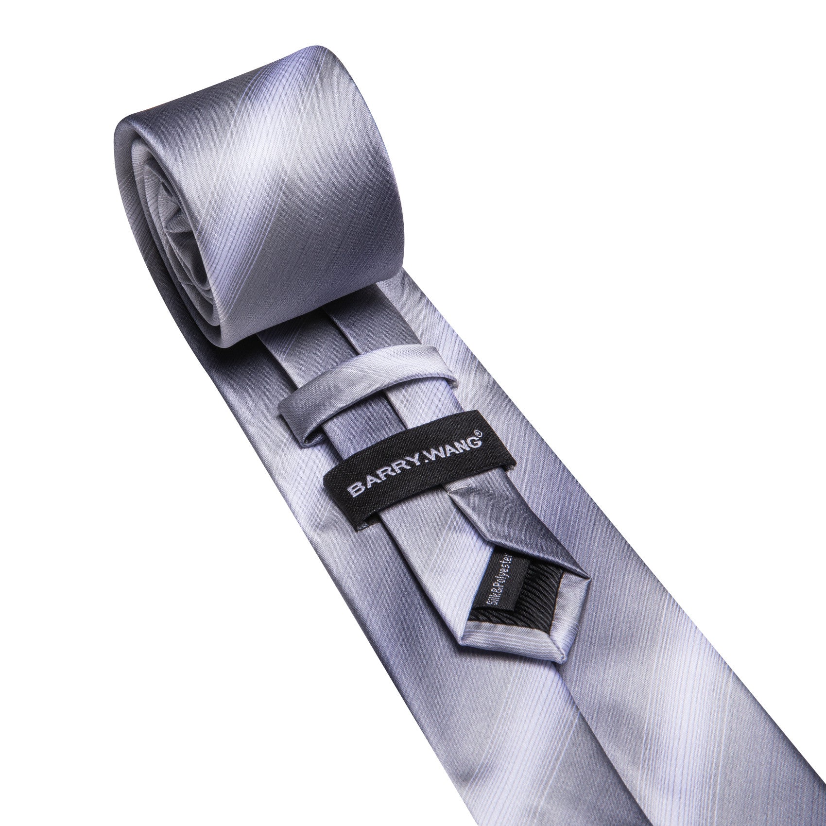 Barry. Wang Grey Silver Striped Silk Tie Hanky Cufflinks Set