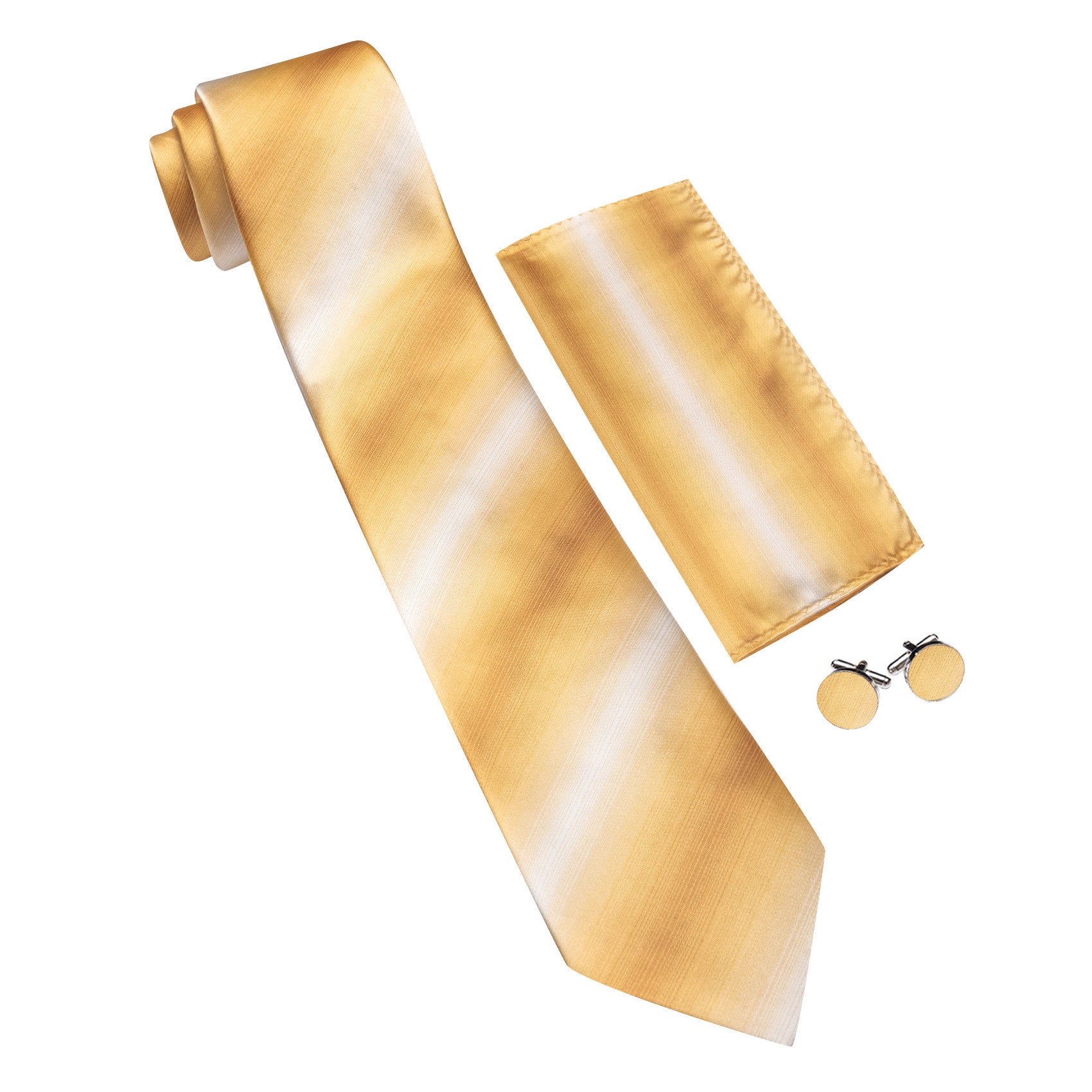 Barry. Wang Light Yellow Necktie Striped Tie Hanky Cufflinks Set