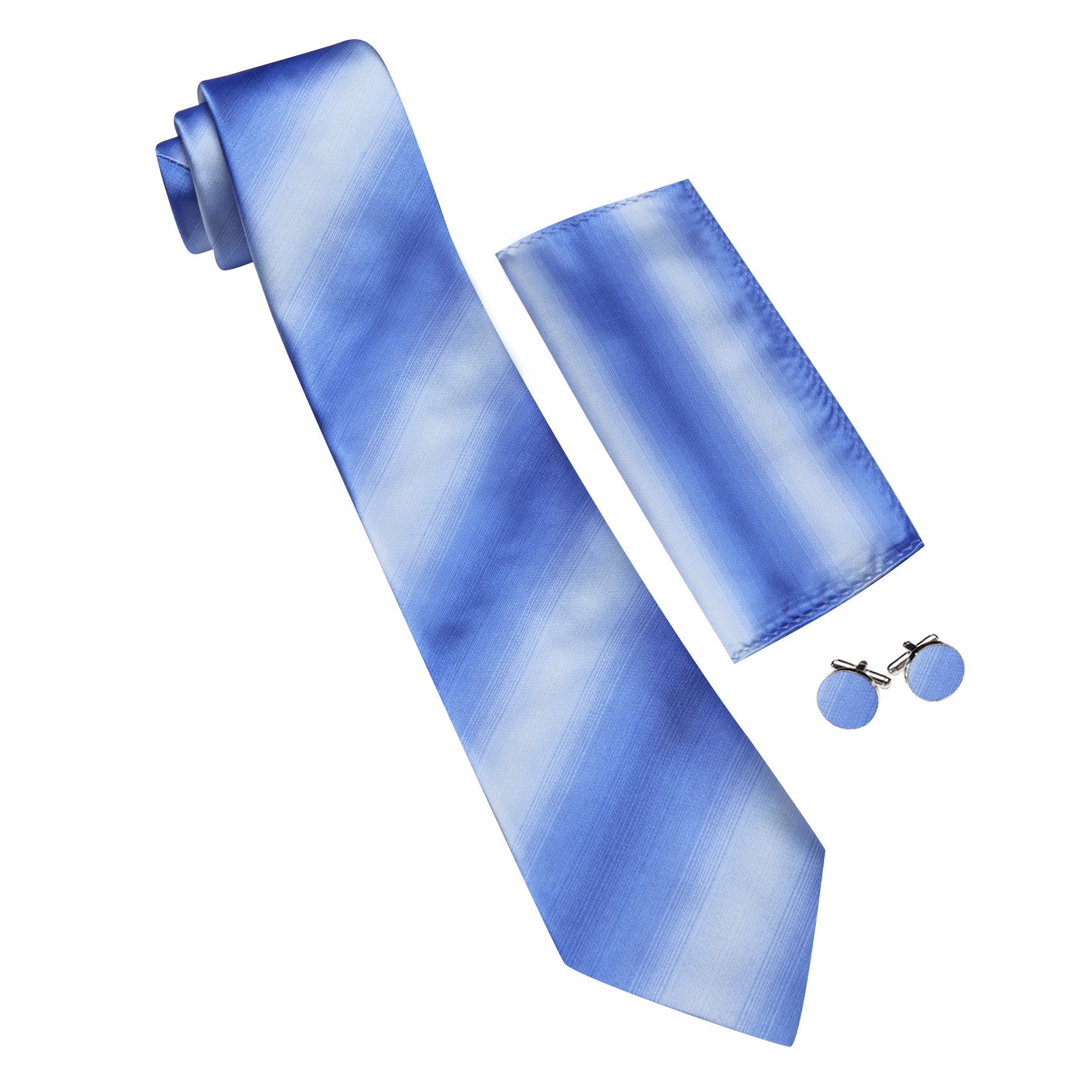 Barry. Wang Sky Blue Tie Striped Tie Silk Tie Pocket Square Cufflinks Set