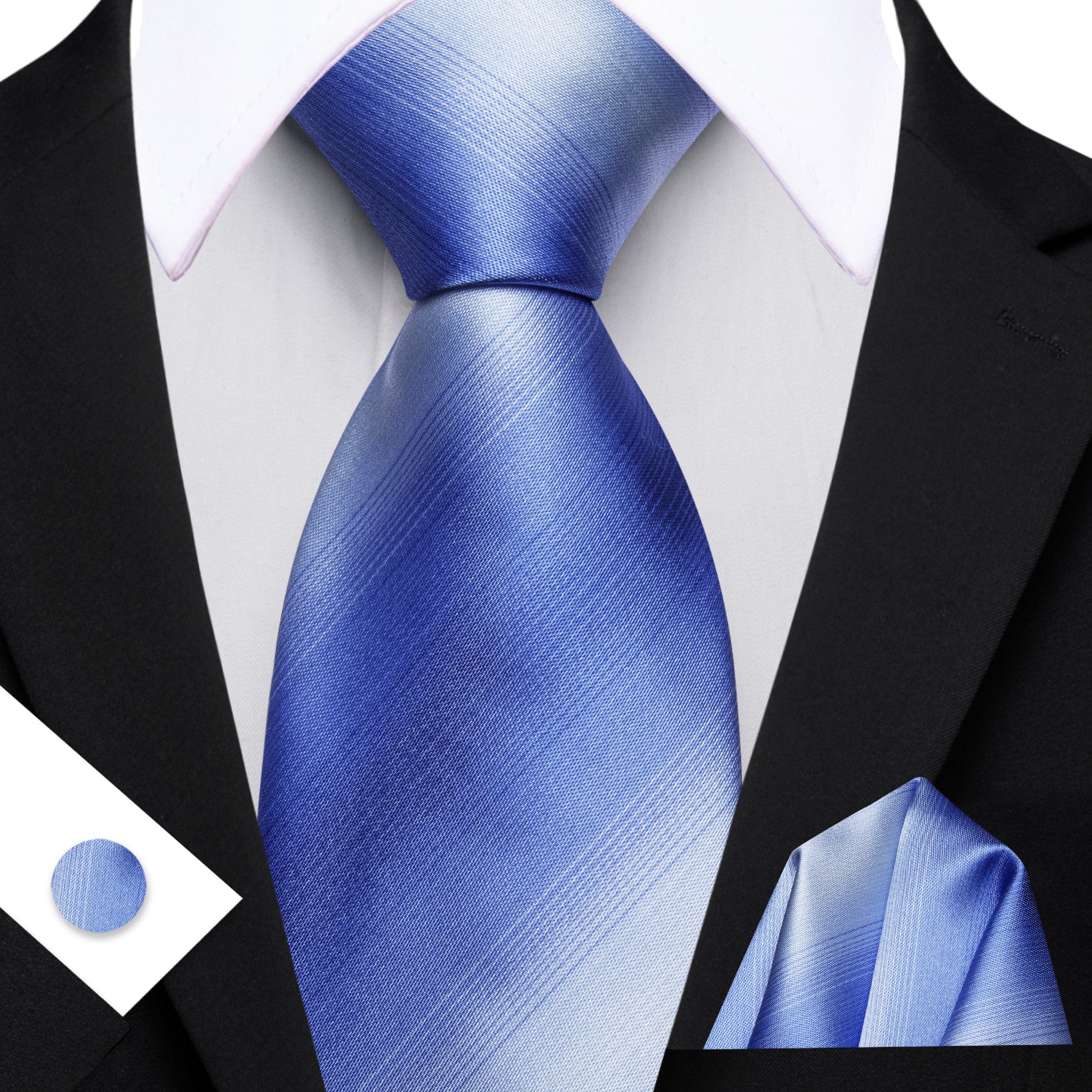 Barry. Wang Sky Blue Tie Striped Tie Silk Tie Pocket Square Cufflinks Set