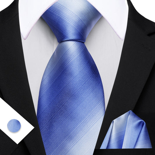 Barry. Wang Sky Blue Tie Striped Tie Silk Tie Pocket Square Cufflinks Set